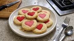 Herzli-Guetzli zum Valentinstag: einfacher Mürbeteig mit rosa-rotem Muster